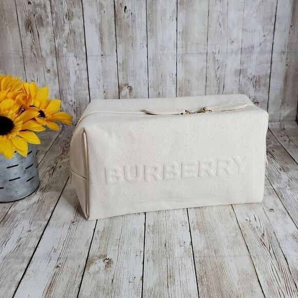 Burberry Cream Canvas Embossed Logo Makeup Pouch - Picture 1 of 7